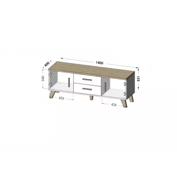 Cama supporto TV LOTTA 140cm bianco + rovere sonoma