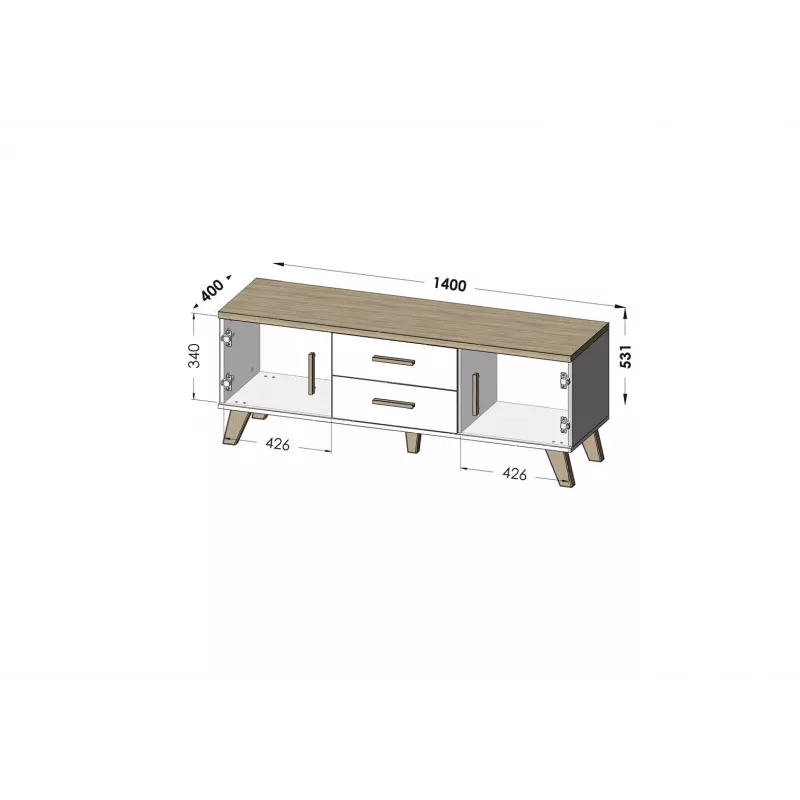 Cama supporto TV LOTTA 140cm bianco + rovere sonoma