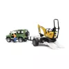 BRUDER Land Rover Defender con rimorchio CAT e uomo veicolo giocattolo