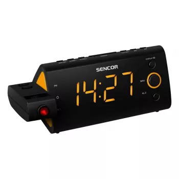 Radio sveglia SENCOR SRC 330 OR — radio sveglia FM con display LED da 1,2 pollici, doppia sveglia, proiezione rossa a 180°, temperatura interna, batteria tampone