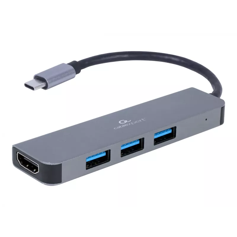 Dock per laptop USB-C GEMBIRD A-CM-COMBO2-01 — USB 3.2 Gen 1 Type-C, 3× USB-A, 1× HDMI, grigio