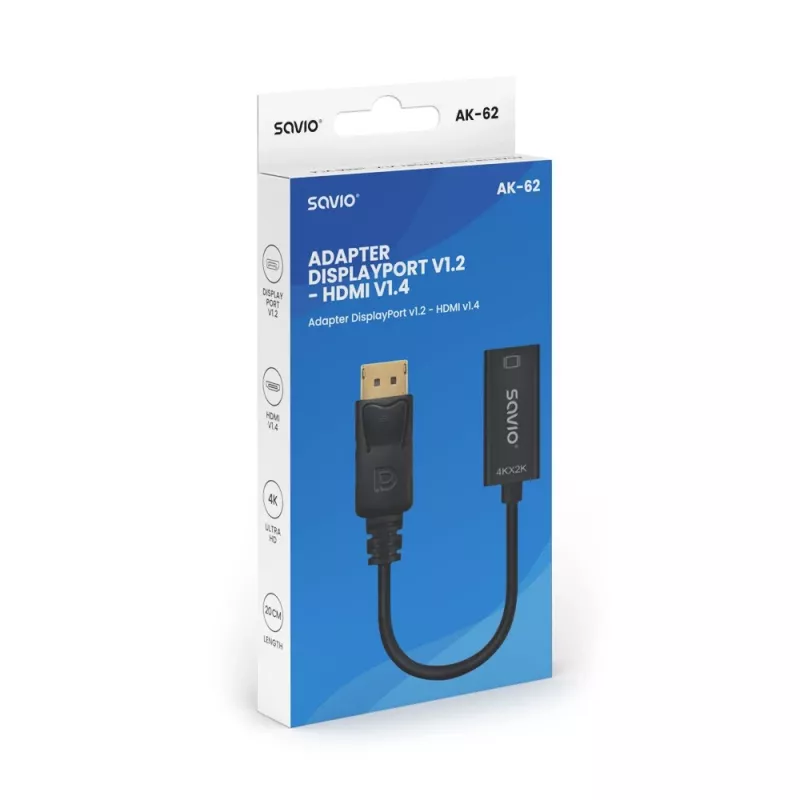 Adattatore Savio DisplayPort (M) v1.2 - HDMI A (F) v1.4, 4K, AK-62