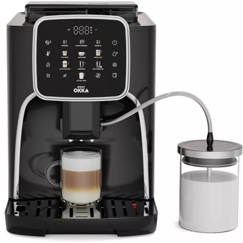 Macchina per caffè espresso automatica Arzum Okka Espresso Pro M nero/cromo con contenitore latte
