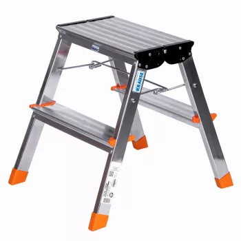 Scaletta pieghevole Krause Treppy argento 130020 — alluminio, 2 gradini, portata 150 kg, chiusa 55×20 cm, peso 2 kg