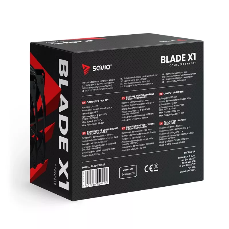 SAVIO BLADE X1 set di ventole, 3 x 120 mm, PWM a 4 pin, nero