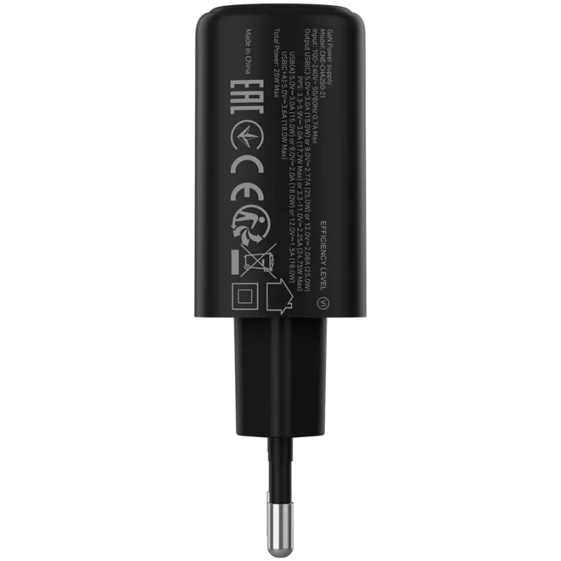 CANYON caricabatterie OnCharge 250 25W 1xPD 1xQC EU nero