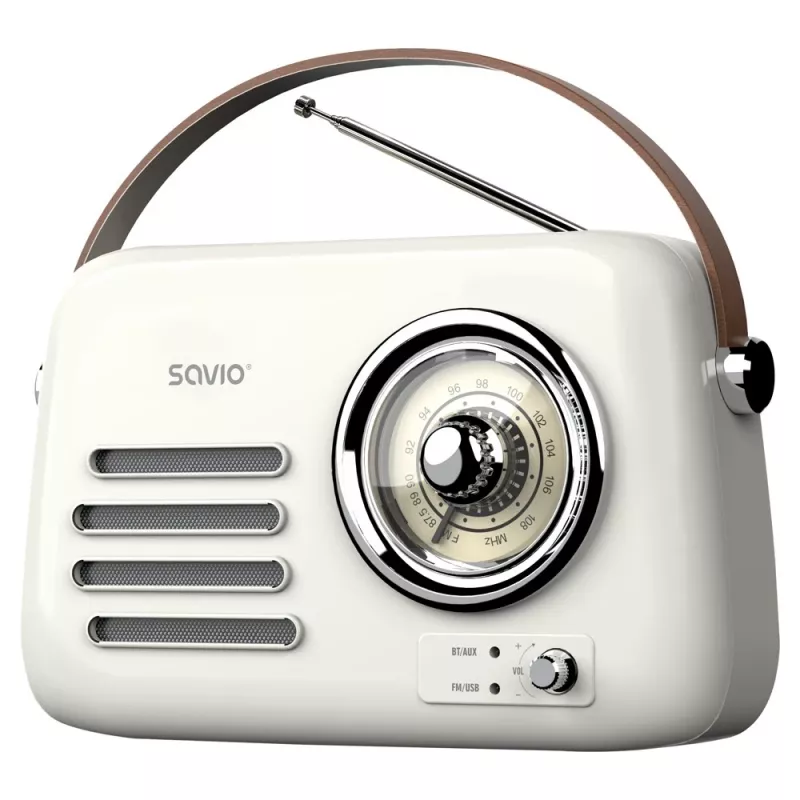 Radio portatile SAVIO RS-02 — sintonizzatore FM analogico, Bluetooth 5.3, alimentazione USB, 3 W, bianco