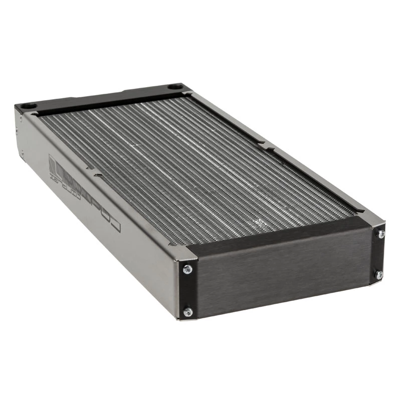 Blocco dissipatore Aqua-Computer 33705 — alluminio/rame/acciaio inox, 320×140×40 mm, grigio/argento