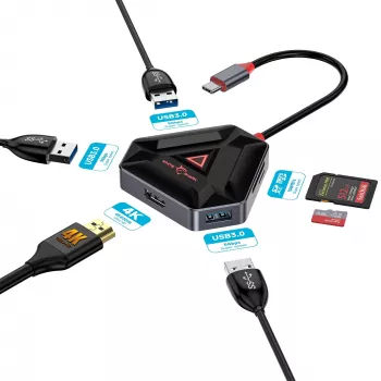 Hub USB-C SBOX HEXAGON 6-in-1 con HDMI ed Ethernet, Type-C bianco