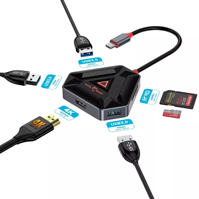 White Shark Hexagon hub USB-C 6-in-1