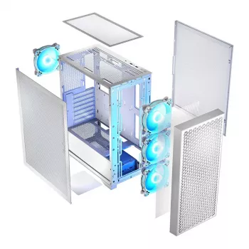 Case PC LOGIC Dart Pro Midi ARGB bianco — Midi Tower, ATX, 456×200×385 mm, GPU max 34 cm, altezza dissipatore CPU 155 mm, 3x120mm anteriore + 1x120mm posteriore, USB 3.0 x2, USB-C x1