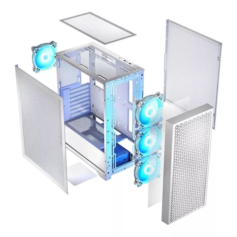 Case PC LOGIC Dart Pro Midi ARGB bianco — Midi Tower, ATX, 456×200×385 mm, GPU max 34 cm, altezza dissipatore CPU 155 mm, 3x120mm anteriore + 1x120mm posteriore, USB 3.0 x2, USB-C x1
