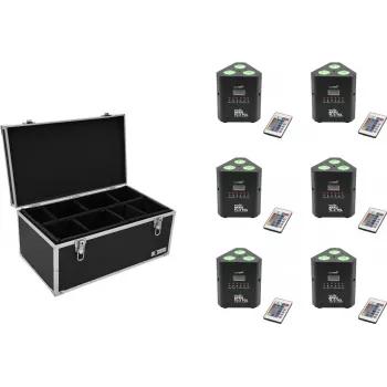 Set uplight LED a batteria EUROLITE AKKU TL-3 TCL QuickDMX 6x con valigia da trasporto TDV-1