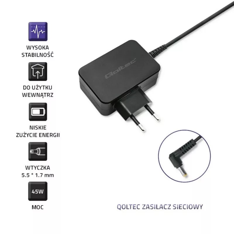 Alimentatore QOLTEC 45W 19V 2,37A con connettore 5,5x1,7 mm