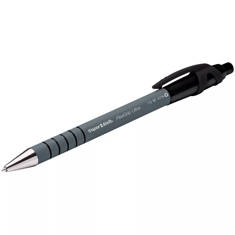 Paper Mate Flexgrip Ultra - clip - penna a sfera retrattile con clip - nero - 12 pezzi - media
