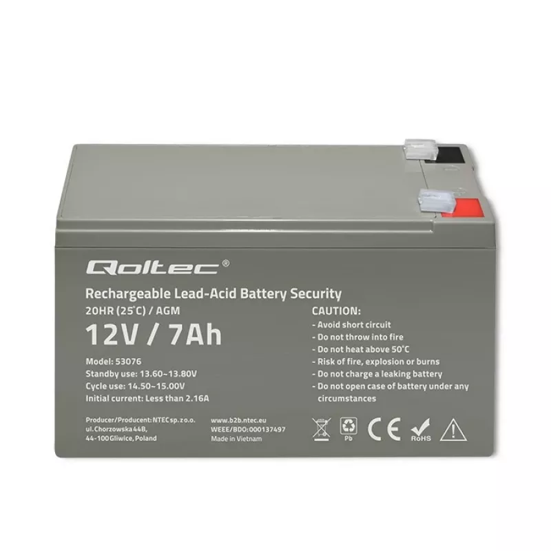 Batteria AGM Qoltec 53076 | 12V | 7Ah | sicurezza