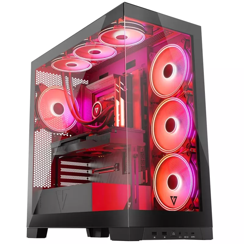 Case per PC MODECOM Volcano SPACE APEX ARGB Midi Tower, vetro temperato, USB-C, supporta ATX/microATX/Mini-ITX, GPU fino a 430 mm, dissipatore CPU fino a 180 mm