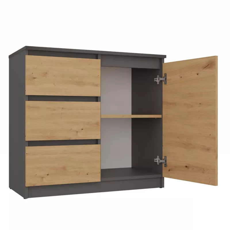 Comodino Top e shop Topeshop 1D3S 80×40×75 cm, rovere artisan antracite opaco