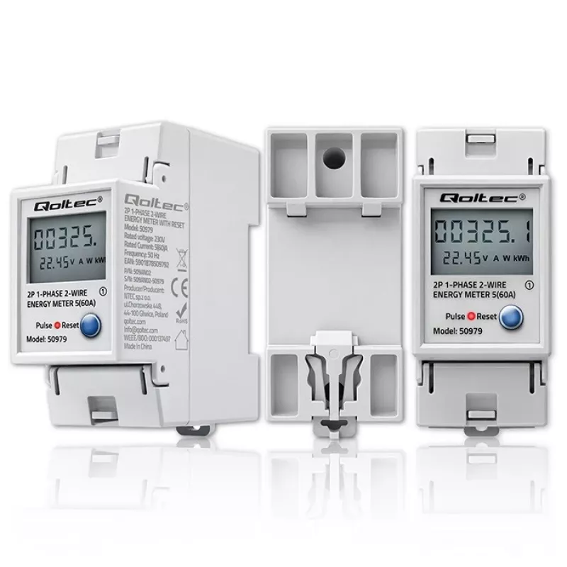Contatore di energia QOLTEC monofase per guida DIN 230V (MPN 50979)