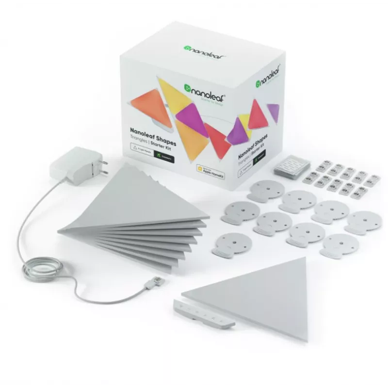 Pannelli LED triangolari Nanoleaf NL47-0002TW-9PK — set con 9 pannelli da parete RGB, alimentazione a rete, bianco