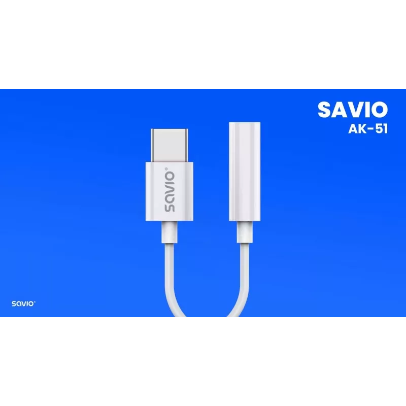 Adattatore audio USB Type 3.1 C (M) – Jack 3.5mm (F) bianco SAVIO AK-51