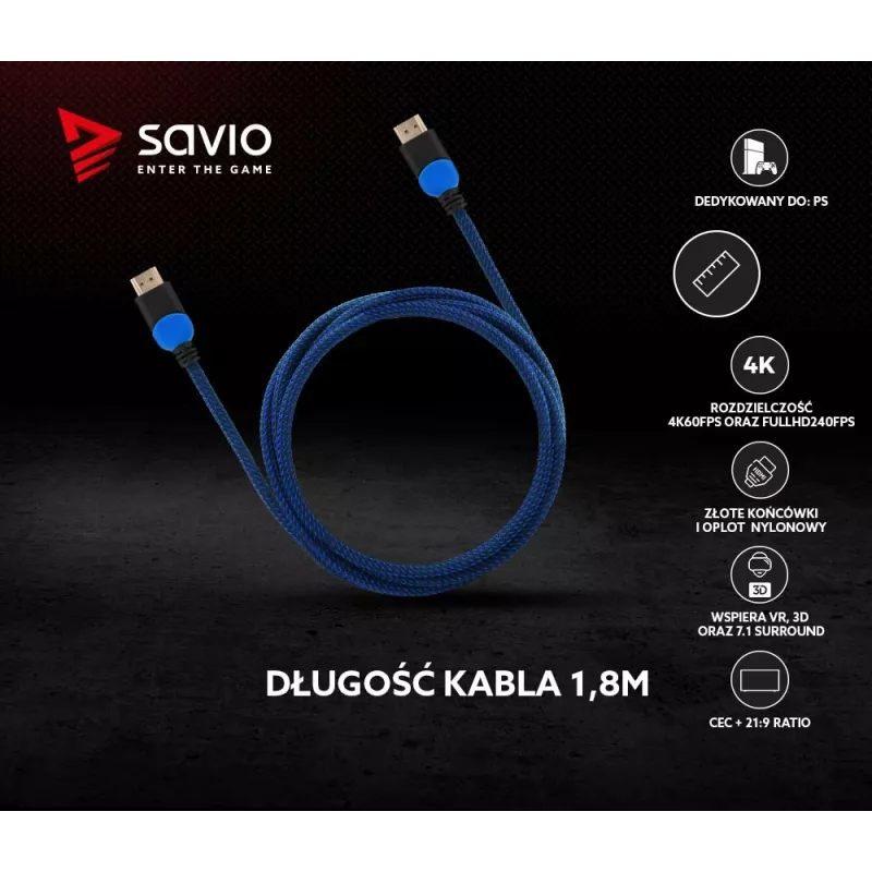 Cavo HDMI Savio GCL-02 1,8 m HDMI Type-A (standard) nero, blu