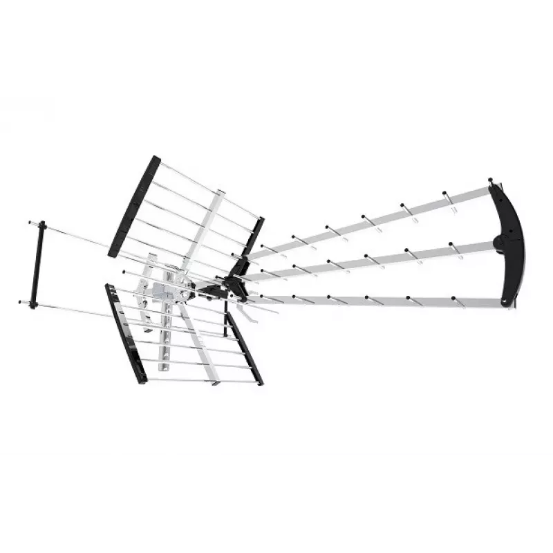 Antenna DVB-T da esterno/interno LIBOX LB2000 con amplificatore 69 dB, doppia polarizzazione, 174–790 MHz, alluminio/nero