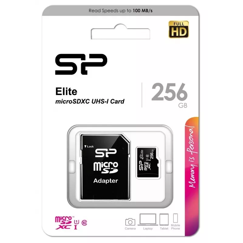 Scheda di memoria MicroSDXC Silicon Power Elite 256 GB UHS-I Class 10 U1 85 MB/s con adattatore SD