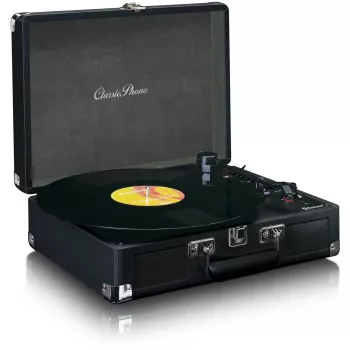 Giradischi a trasmissione a cinghia Lenco TT-115 nero – giradischi portatile a valigetta, Bluetooth 5.0, registrazione USB, 33/45/78 giri/min