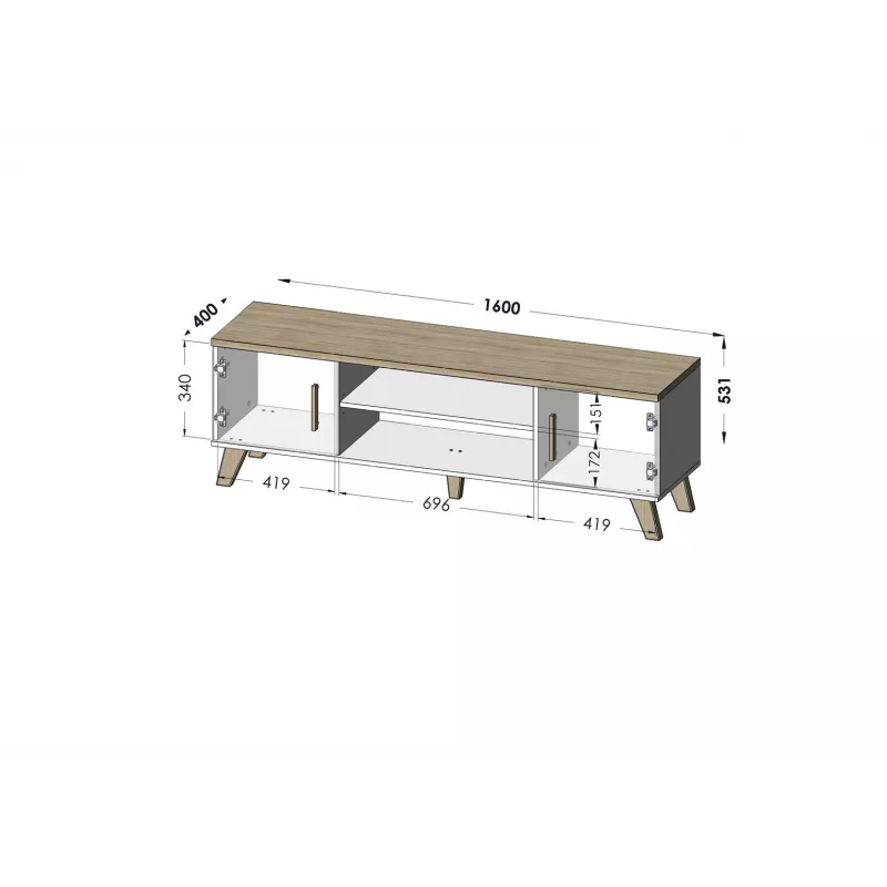Cama supporto TV LOTTA 160 2D2K bianco/sonoma