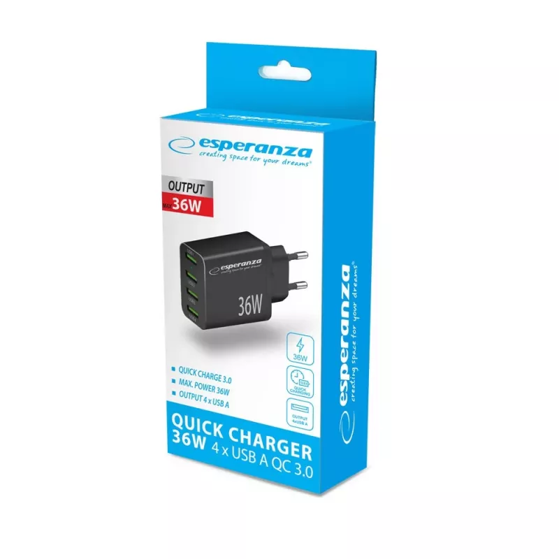 Caricabatterie da parete Esperanza EZC107K 36W nero