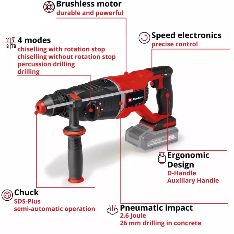 Professional martello perforatore a batteria TP-HD 18/26 D Li BL - Solo, 18Volt (nero/rosso, senza batteria e caricabatterie, in E-Case)