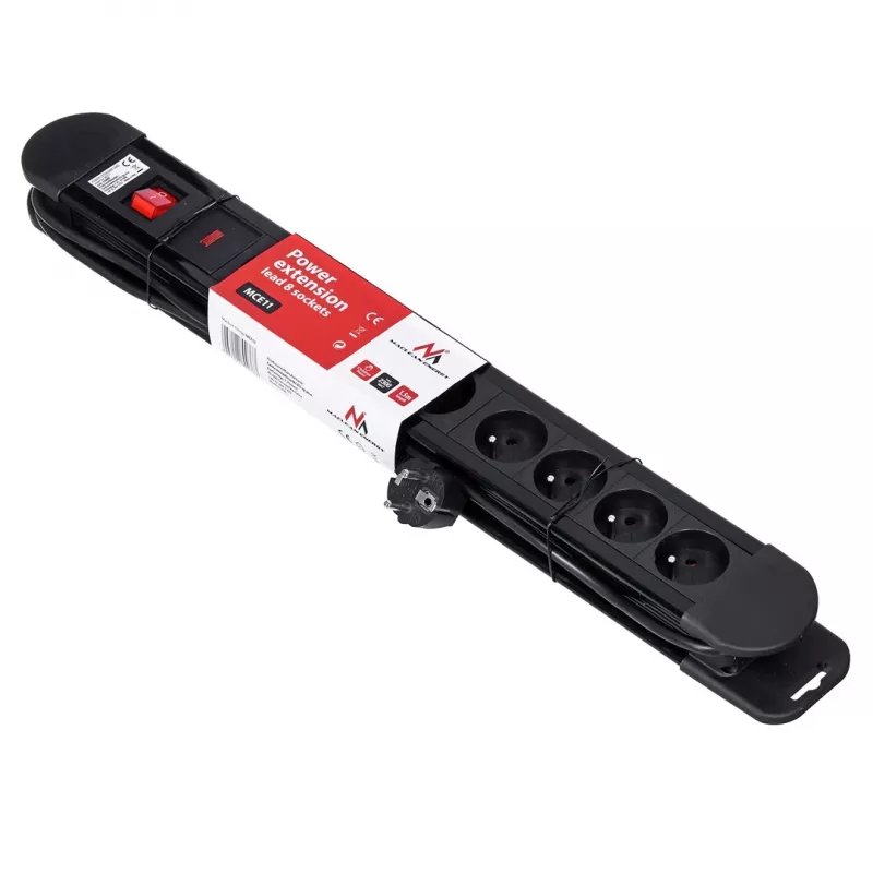Ciabatta multipresa MACLEAN MCE11 — 8 prese AC, cavo 1.5 m, indoor, nero, con interruttore on/off