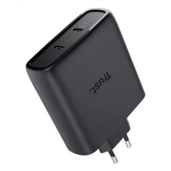 Caricabatterie TRUST Maxo 100W 2 porte USB-C GaN — 100 W, 2× USB-C, max 20 V, cavo 2 m, nero