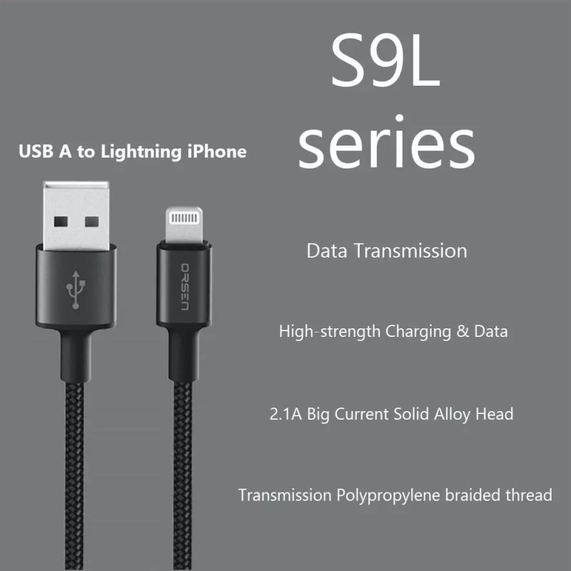Cavo USB-A a Lightning Orsen S9L 1 m 2,1A — nero
