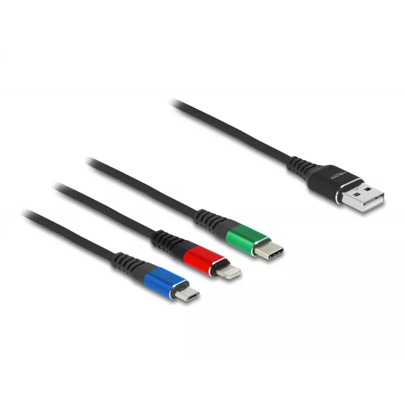 DeLOCK 90156 Cavo di ricarica USB 3-in-1, Type-A a Lightning / Micro USB / USB Type-C, 2 m, multicolore