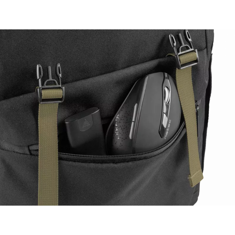 NATEC Niala NTO-2239 zaino per laptop da 39,6 cm (15,6 pollici), 18 L, antispruzzo, poliestere riciclato, nero/verde scuro