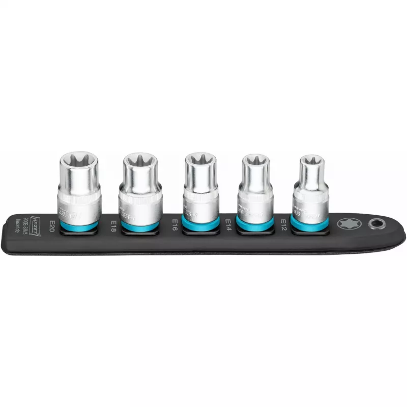 Set di chiavi a bussola Hazet 900E-SR/5 — attacco 1/2 pollice bussole TORX E12–E20 corte