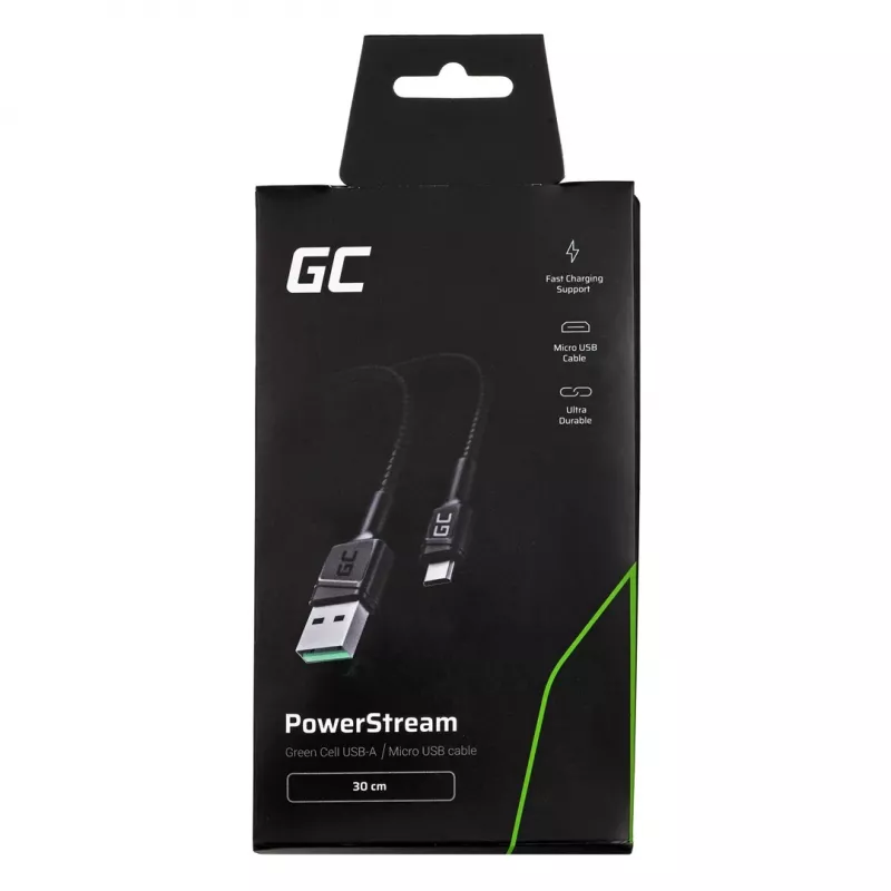 Cavo USB 2.0 Green Cell KABGC23, USB A a Micro-USB B, 0,3 m, nero