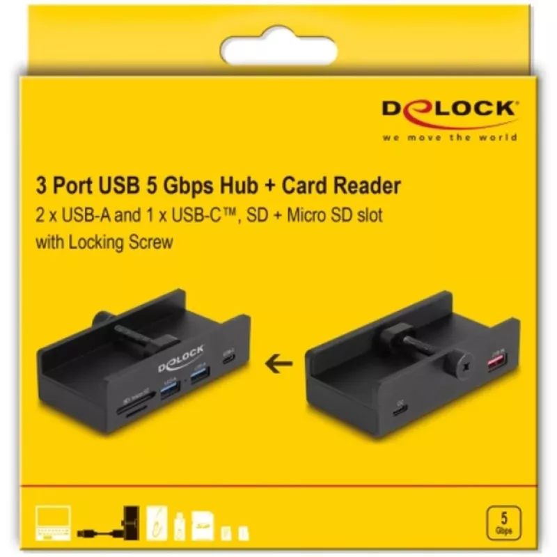 Hub USB DeLOCK 64263 Type-A 5000 Mbit/s nero