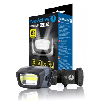 Lampada frontale everActive HL-150, torcia frontale, 150 lm, 3 W, IPX4, 3×AAA, nera