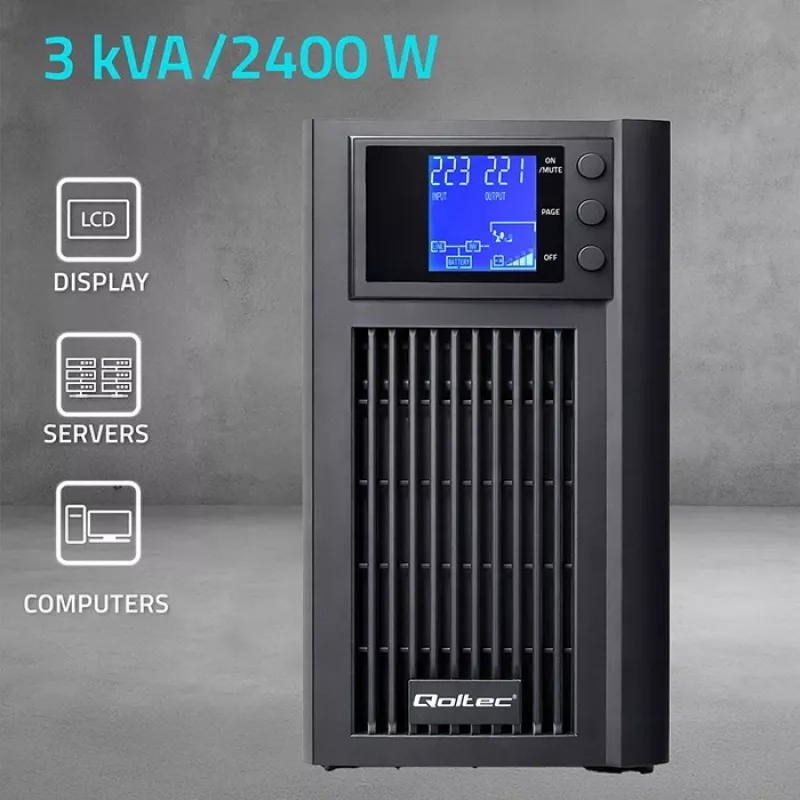 UPS QOLTEC onda sinusoidale pura 3kVA 2400W con AVR e display LCD