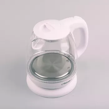 Bollitore elettrico Maestro MR-055 bianco — 1 L, 1100 W, corpo in vetro, retroilluminazione, indicatore del livello dell'acqua