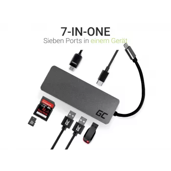 Green Cell AK50 - USB 3.2 Gen 1 (3.1 Gen 1) Type-C - USB 2.0 - USB 3.2 Gen 1 (3.1 Gen 1) Type-A - USB 3.2 Gen 1 (3.1 Gen 1) Type-C - MicroSD (TransFlash) - SD - argento - Apple MacB