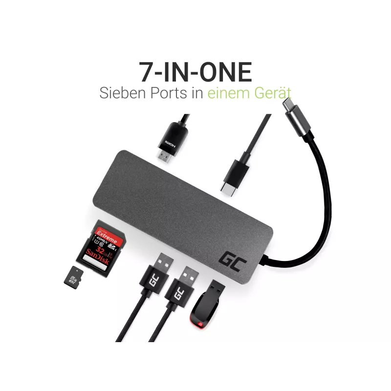 Green Cell AK50 - USB 3.2 Gen 1 (3.1 Gen 1) Type-C - USB 2.0 - USB 3.2 Gen 1 (3.1 Gen 1) Type-A - USB 3.2 Gen 1 (3.1 Gen 1) Type-C - MicroSD (TransFlash) - SD - argento - Apple MacB