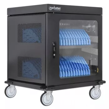 Carrello/armadietto di ricarica per laptop Manhattan tramite adattatore AC (EU) 32 scomparti, installare l'adattatore AC (cavo di alimentazione) del dispositivo nell'unità, adatto per TUTTI i laptop (fino a 15,6 pollici), iPad, MacBook, Chromebook e altri dispositivi USB-C, scomparti 380 x 30 x 280 mm, armadietto, chiudibile a chiave