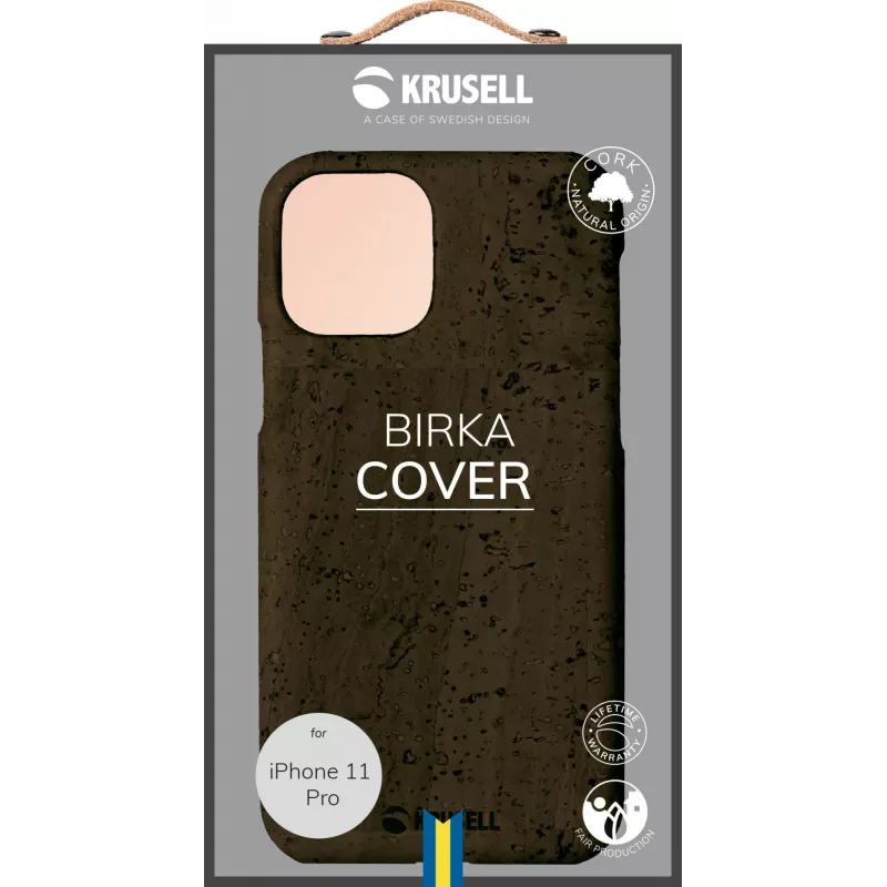 Custodia per cellulare Krusell Birka per Apple iPhone 11 Pro, custodia effetto pelle marrone scuro