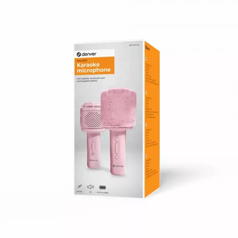 Microfono Denver KMS-30 rosa microfono con altoparlante BT per karaoke