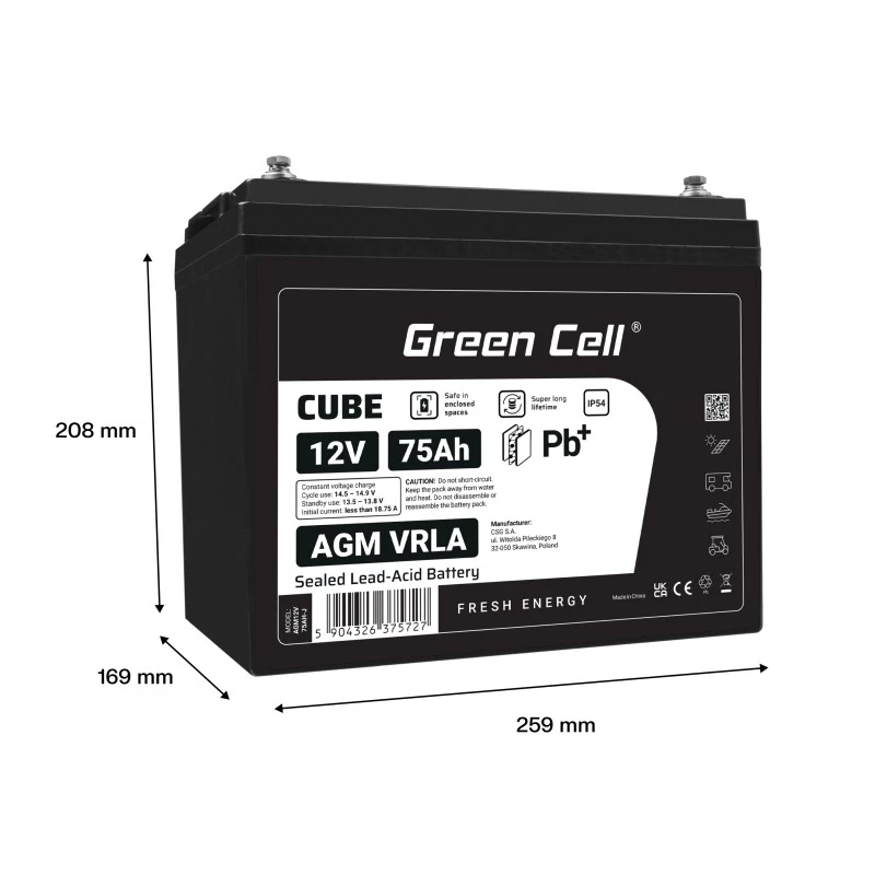 Batteria AGM VRLA 12V 75Ah IP54