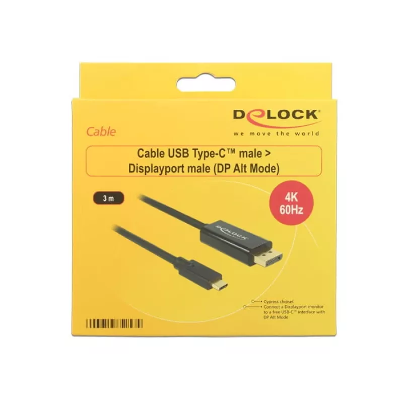 Delock Cavo USB Type-C maschio > DisplayPort maschio (DP Alt Mode) 4K 60 Hz 3m nero